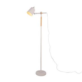 Sleek White Nordic Floor Lamp with Oak Wood Detail