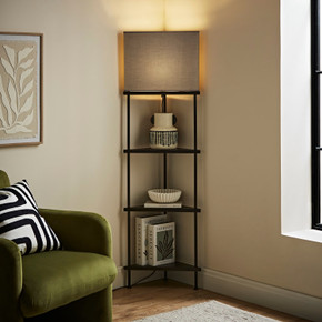 3 Shelf Corner Floor Lamp with Grey Shade