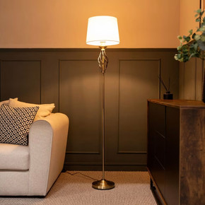 Antique Brass Twist Floor Lamp with Tapered Shade