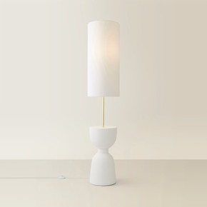 Hand-Finished Totem Table Base Floor Lamp with Linen Shade
