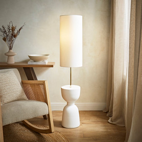 Hand-Finished Totem Table Base Floor Lamp with Linen Shade