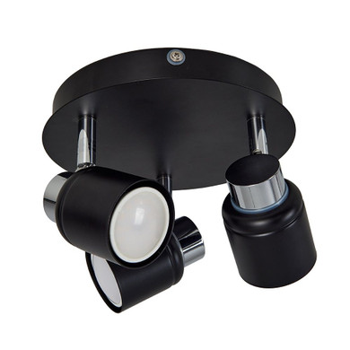 Benton Spotlight Fitting 3 Way IP44 Round Plate in Black and Chrome