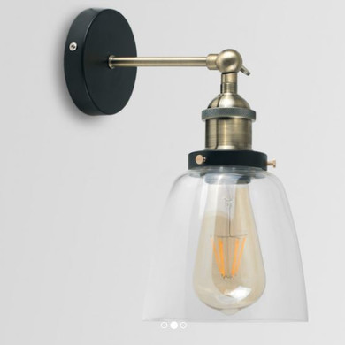 Ambrose Wall Light with Domed Glass Shade and Metal in Black and Brass