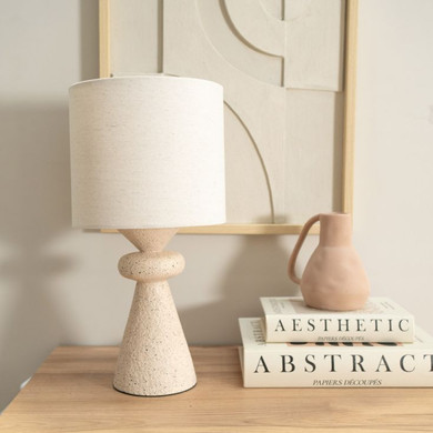 Cady Table Lamp in Textured Cement Effect Base and Cream Shade