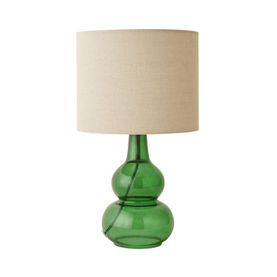 Aida Table Lamp with Textured Green Glass Base and Linen Shade