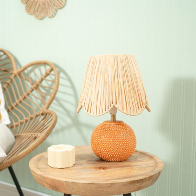 Sebby Table Lamp with Textured Peach Base and Natural Scalloped Shade