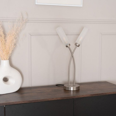 Maya Table Lamp 2 Way in Brushed Chrome