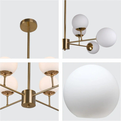 Stilnovo Opal Glass Globe Modern Sputnik Chandelier Ceiling Light E27 - Gold / Opal
