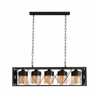 Black Caged Metal Amber Cylinder Glass Island Chandelier Ceiling Light 5xE27