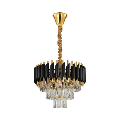 Orbit Glow Design Tiered Crystal Modern Chandelier Ceiling Light - Black - Gold