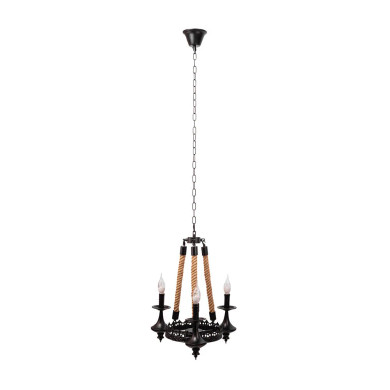 Farmhouse Rustic Matte Black Metal Hemp Rope Wagon Wheel Ceiling Chandelier Light