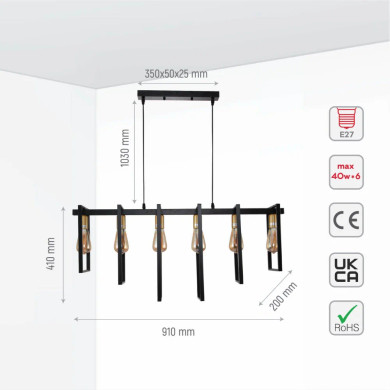 Black Metal Body Cage Modern Kitchen island Chandelier Ceiling Light with Gold Fittings