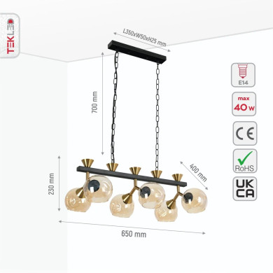 Locanda Amber Glass Island Chandelier Ceiling Light