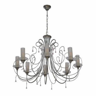 Opal Cylinder Glass Chrome Candle Metal Arm Ceiling Chandelier Light
