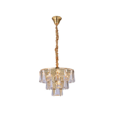 Opulent Gold Chandelier Ceiling Light with Triangular Crystal Prisms