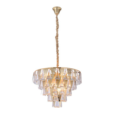 Opulent Gold Chandelier Ceiling Light with Triangular Crystal Prisms