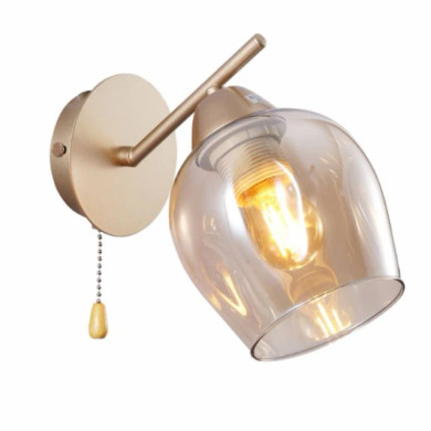 Amber Glass Metallic Gold Branch Twig Modern Wall Light Fitting With Pull Down Switch