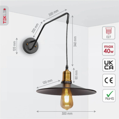 Black Gold Metal Suspended Wall Light