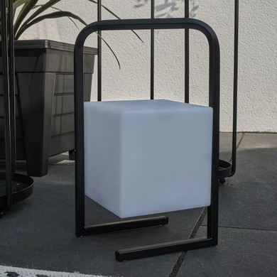 IP44 RGB LED Rechargeable Table Light with White Cube Shade