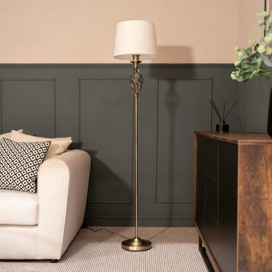 Antique Brass Twist Floor Lamp with Tapered Shade