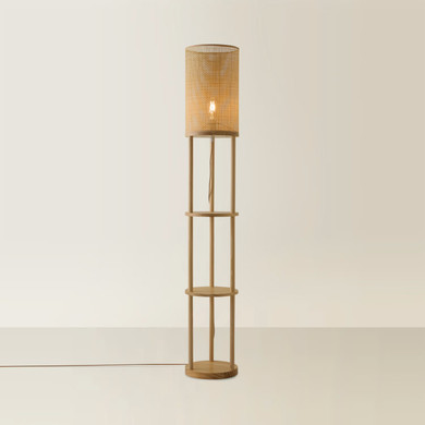 3 Tier Shelved Floor Lamp with Bamboo Shade