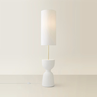Hand-Finished Totem Table Base Floor Lamp with Linen Shade