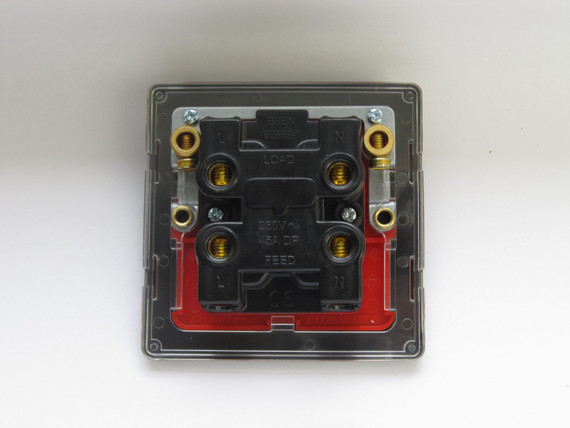 Varilight Brushed Brass Screwless 45A Cooker Switch (Single Plate, Red Rocker)