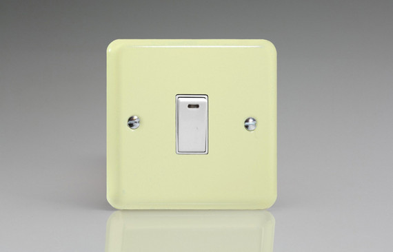 Varilight White Chocolate Lily 1-Gang 20A Double Pole Rocker Switch + Neon Indicator Light