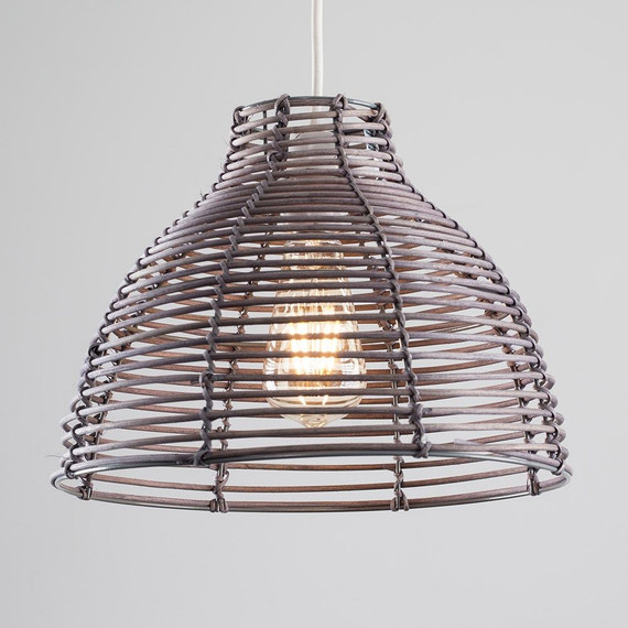 Lobster Pot Pendant Shade with Basket Weave in Grey