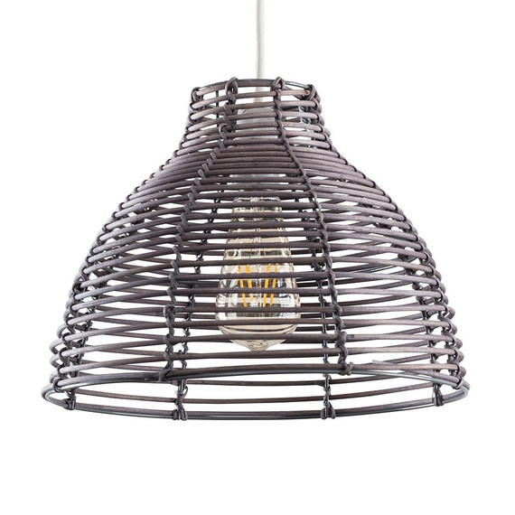 Lobster Pot Pendant Shade with Basket Weave in Grey