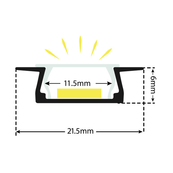 SlimPro Recessed Aluminium Profile 2m, Diffusers Available