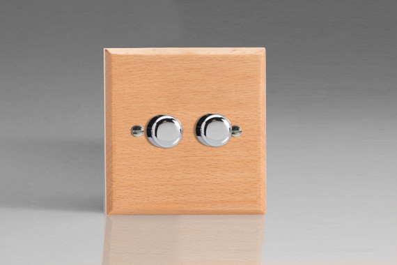 Varilight Scandic Beech Kilnwood 2-Way V-Pro Push On/Off Rotary LED Dimmer 0-120W (1-2 Gang)