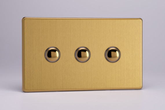 Varilight Brushed Brass Screwless 6A 1 or 2-Way Push On/Off Impulse Switch (1-4 Gang) Varilight Brushed Brass Screwless 6A 1 or 2-Way Push On/Off Impulse Switch (1-4 Gang)
