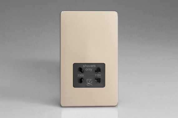 Varilight Satin Chrome Screwless Dual Voltage Shaver Socket 230V/115V