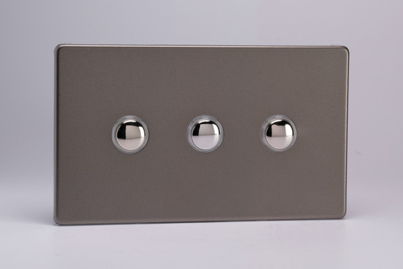 Varilight Pewter Screwless 6A 1 or 2-Way Push On/Off Impulse Switch (1-4 Gang)
