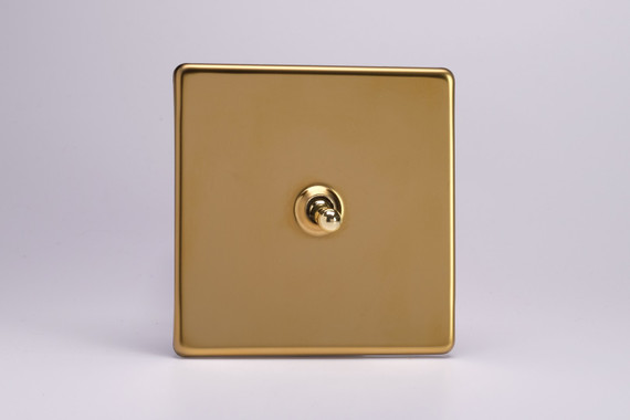 Varilight Polished Brass Screwless 10A Intermediate Toggle Switch (1-2 Gang)