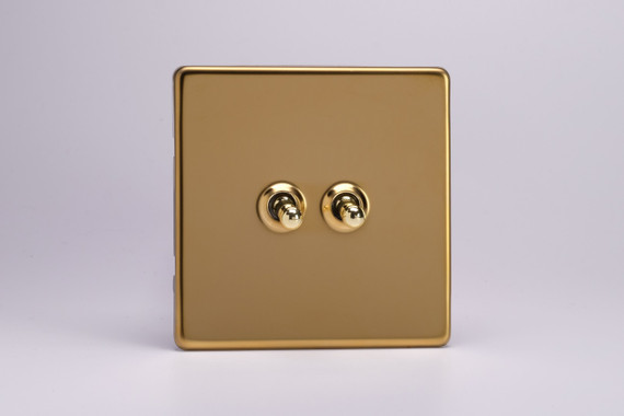 Varilight Polished Brass Screwless 10A Intermediate Toggle Switch (1-2 Gang)