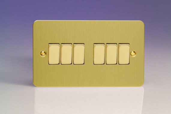 Varilight Brushed Brass Ultraflat 10A 1 or 2 Way Rocker Switch (1-6 Gang)