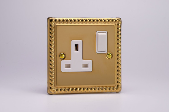 Varilight Georgian Brass 13A Double Pole Switched White Socket (1-2 Gang)