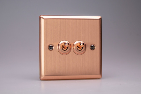 Varilight Brushed Copper 10A Intermediate Polished Copper Toggle Switch (1-2 Gang)