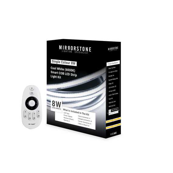 Aon Single Colour 8W Cool White (6000K) Smart COB LED Strip Light Kit
