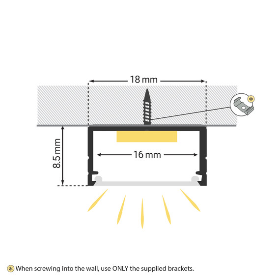 2M Slim Wide Aluminium Profile With Slide-In Frosted Diffuser 18mm x 8.5mm