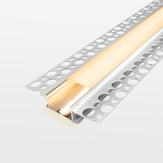 1M Plaster-In Wide Aluminium Profile With Clip-In Frosted Diffuser 66.3mm x 13.6mm