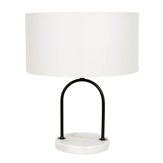 Rachel Table Lamp with Marble and Black Metal Base and Cream Shade