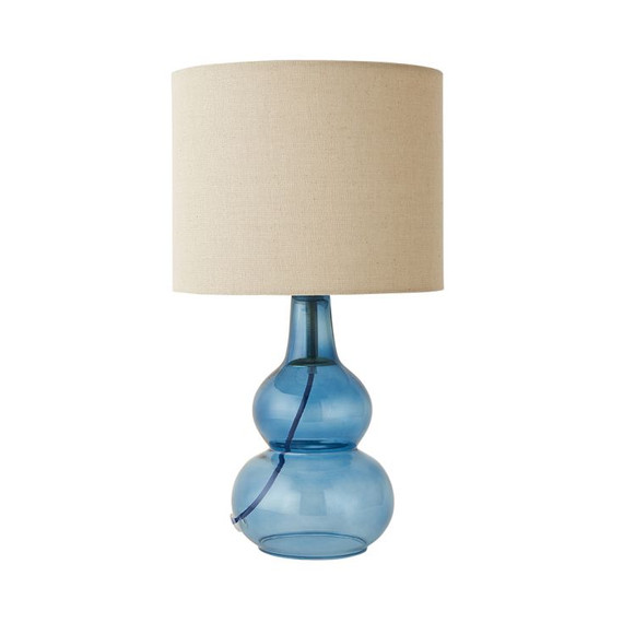Aida Table Lamp with Textured Blue Glass Base and Linen Shade