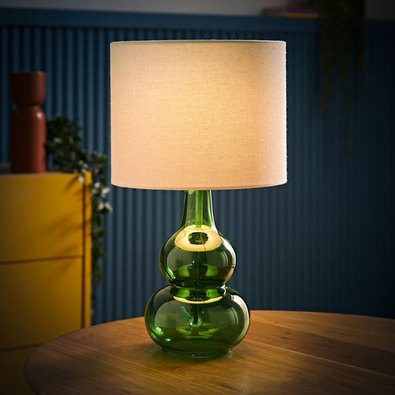 Aida Table Lamp with Textured Green Glass Base and Linen Shade