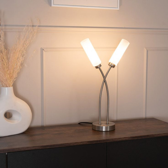 Maya Table Lamp 2 Way in Brushed Chrome