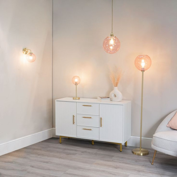 Frenchie Table Lamp with Pink Globe Glass in Gold