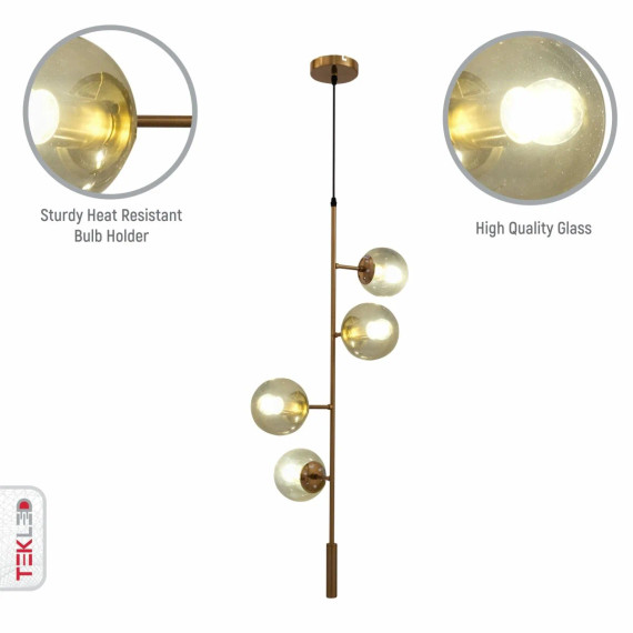 Smoky Globe Glass Gold Metal Body Upward Pendant Ceiling Light 4xE27
