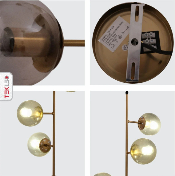 Smoky Globe Glass Gold Metal Body Upward Pendant Ceiling Light 4xE27